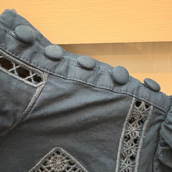 XS Free People Teal Blue Embroidered Flowy Blouse - Picture 4 of 6